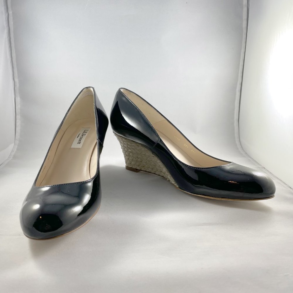 L.K. Bennett Maddox Wedges Black Patent Sz 37.5